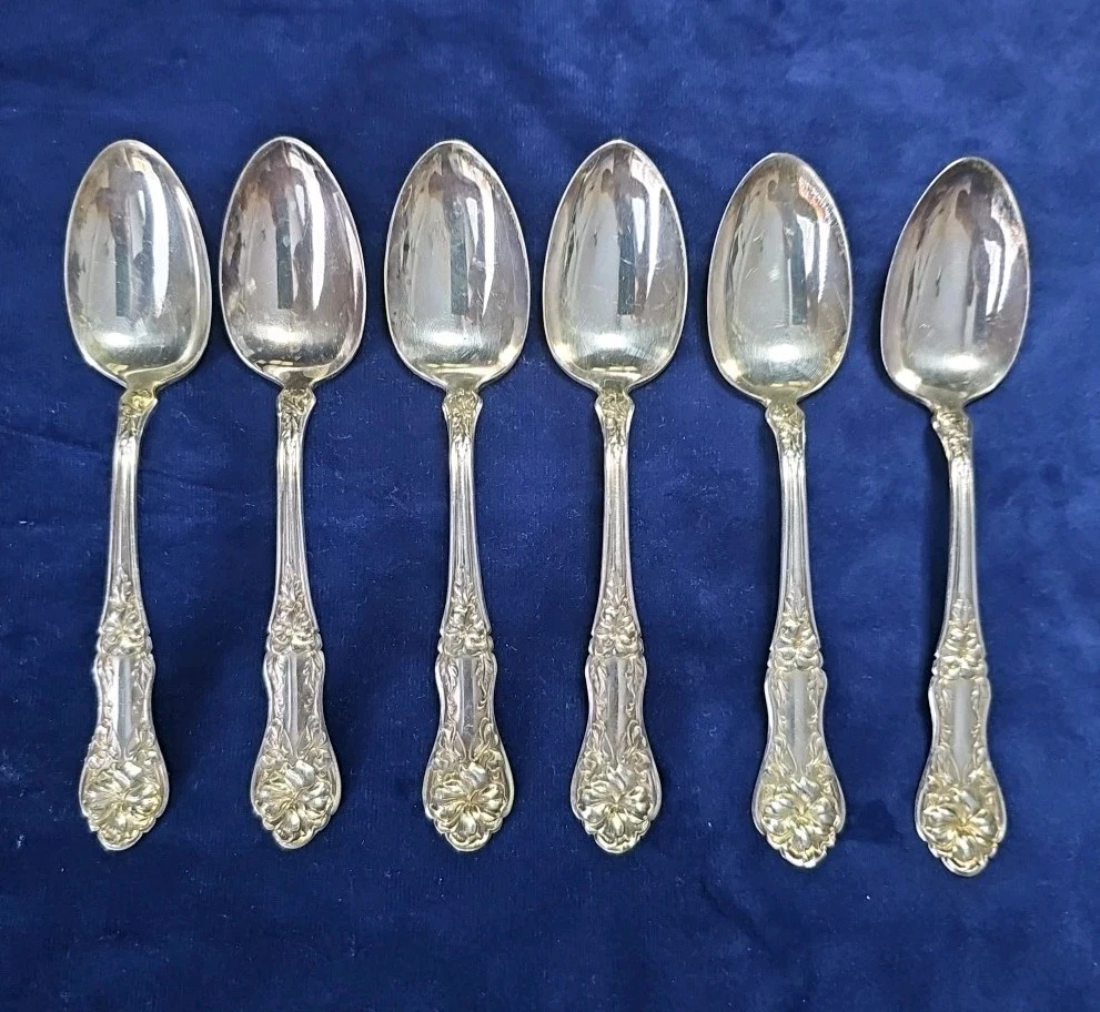 Antique Silverplated SL & GHR Co Pansy Leaf Floral Flower Serving Spoons