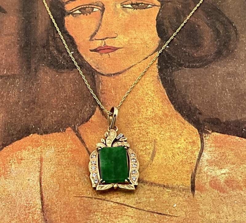New 18K Imperial Jade & Diamond Pendant Necklace