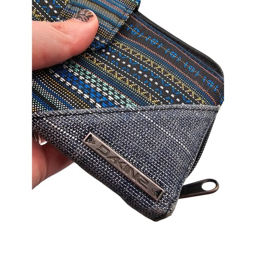 Dakine Womens Bi Fold Canvas Wallet w/ Zippered Pocket Blue Striped Boho - Picture 5 of 5