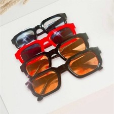 Men's Square Sunglasses Black Red Plastic Frame Tinted Brown Black Lenses