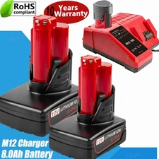 PACK For Milwaukee For M12 8.0Ah ithium Cordless Battery 12V 48-11-2420 Charger