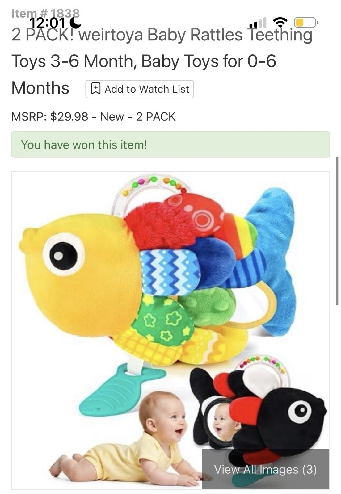 weirtoya 2 Pack Animal Teething Toy Baby Rattles, Multicolor, 0+ Months
Opens in a new window or tab