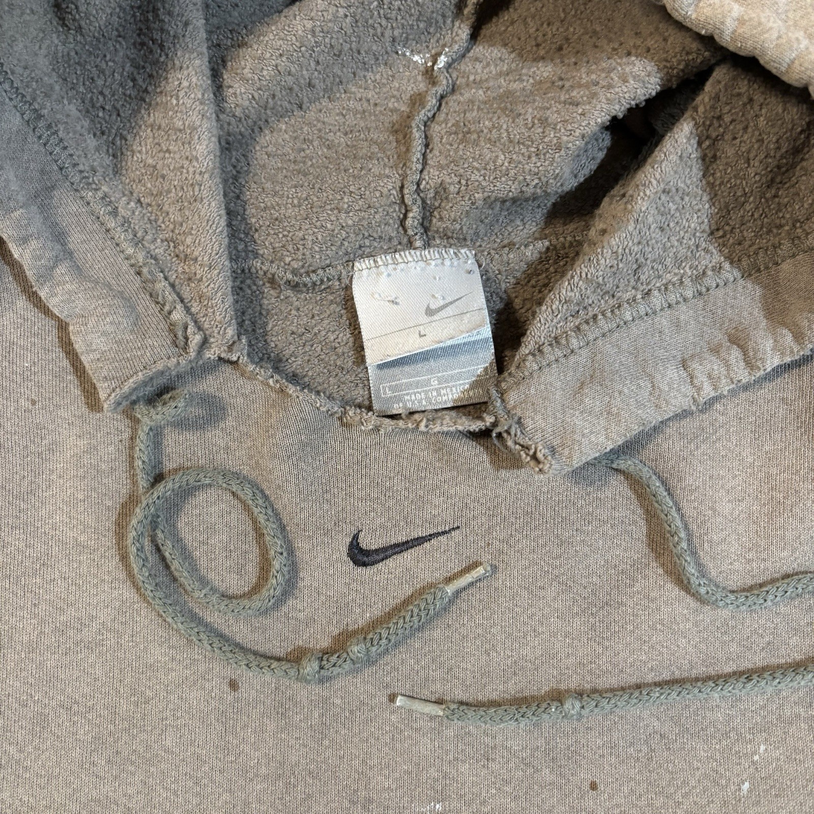 Vintage Thrashed Nike Center Check Mini Swoosh Faded Brown 90s Hoodie Size Large image 9