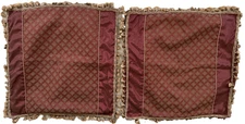 Burgundy and Gold Euro Pillow Shams Embellished w/Tassel Trim  25x25 Set  2 EUC