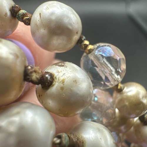 Vintage Miriam Haskell Pearl & Rhinestone Seeded Pearls Flower 3 Strand Bracelet - Picture 6 of 12