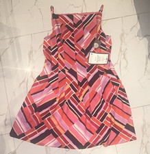 Vince Camuto Fit & Flare V-Neck Spaghetti Strap Pleated Geometric Dress 16