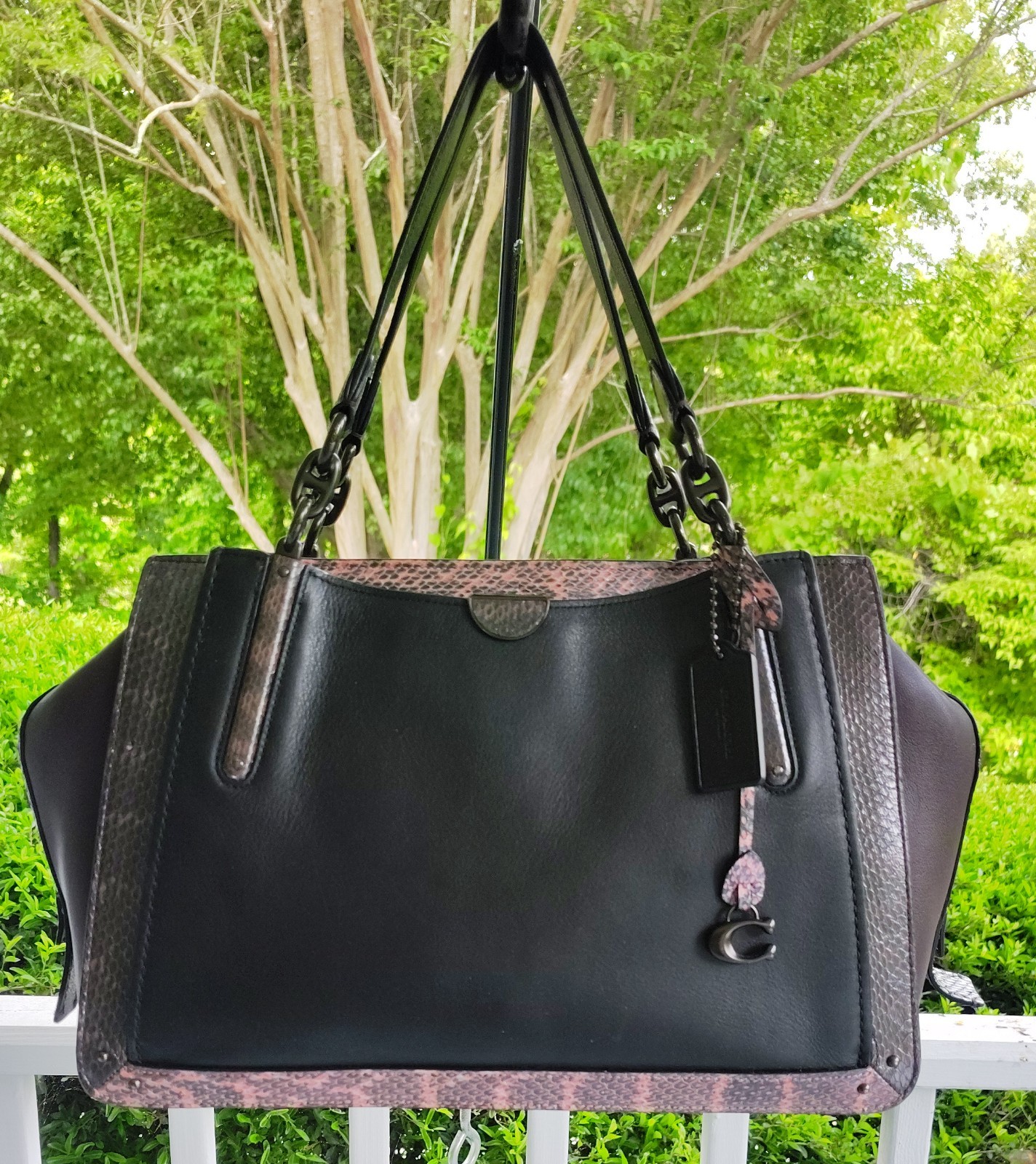 Coach LARGE 76459 Dreamer Oxblood and Black Python Trim Color Block Satchel