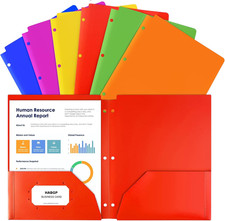 Plastic Folders with Pockets, 6 Assorted Colors for 3 Hole Punched Binder, Heavy