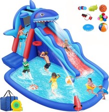 Inflatable Water Slide Shark Water Bounce House,Blow Up Waterslide Park for Yard