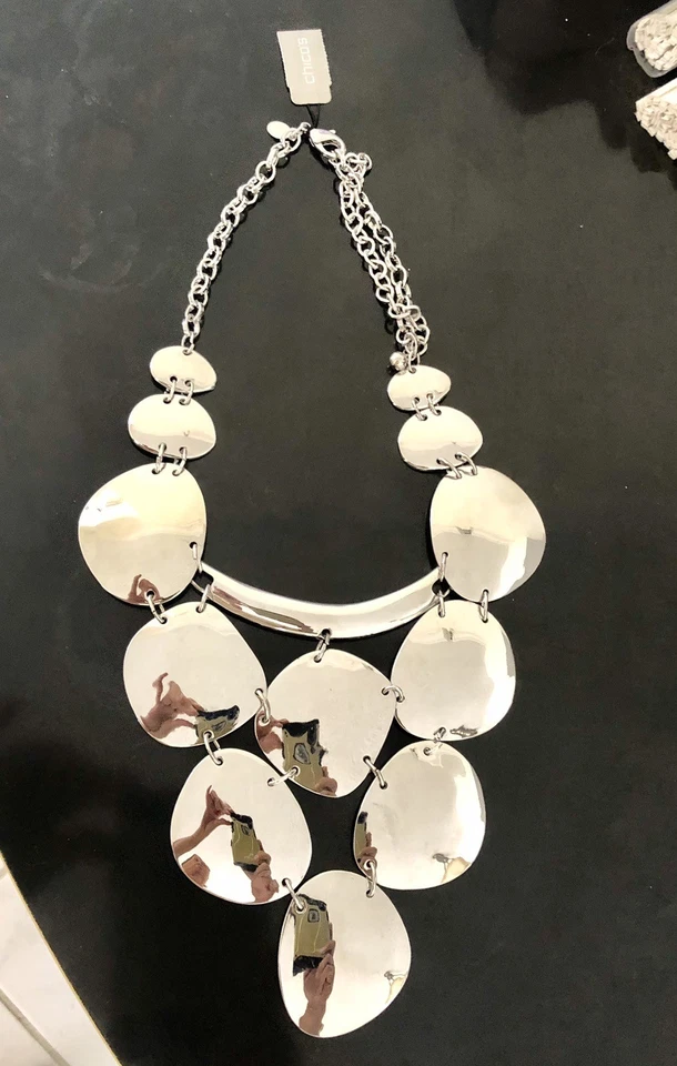 "Collar Chicos tono plata disco en capas colgante llamativo 11"" (13"") nuevo con etiquetas"