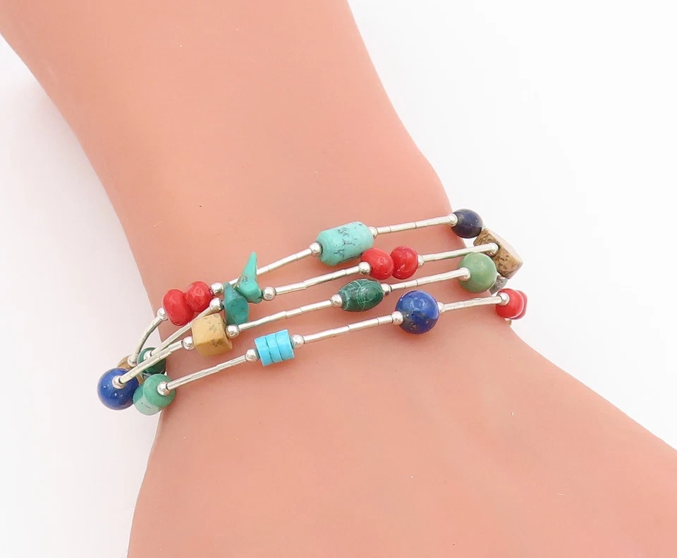 Pulseira vintage de prata esterlina 925 SILPADA corrente de contas multicoloridas BT11518 - Imagem 4 de 4