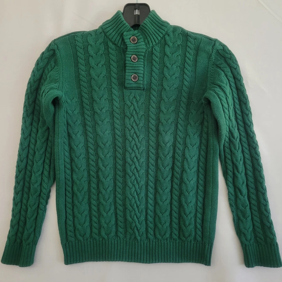 Suéter tejido con cable Gymboree para niños talla 7 cuello falso 1/4 botones verde vacaciones Foto 2 de 4