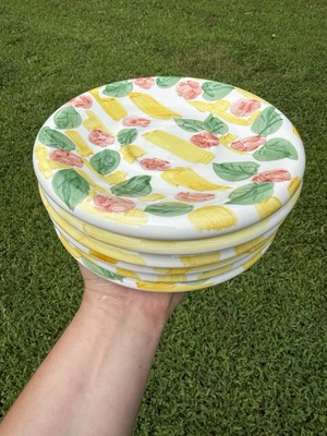Bella Ceramics Brand Painted Salad Plates Flowers French MACKENZIE CHILDS Style 
