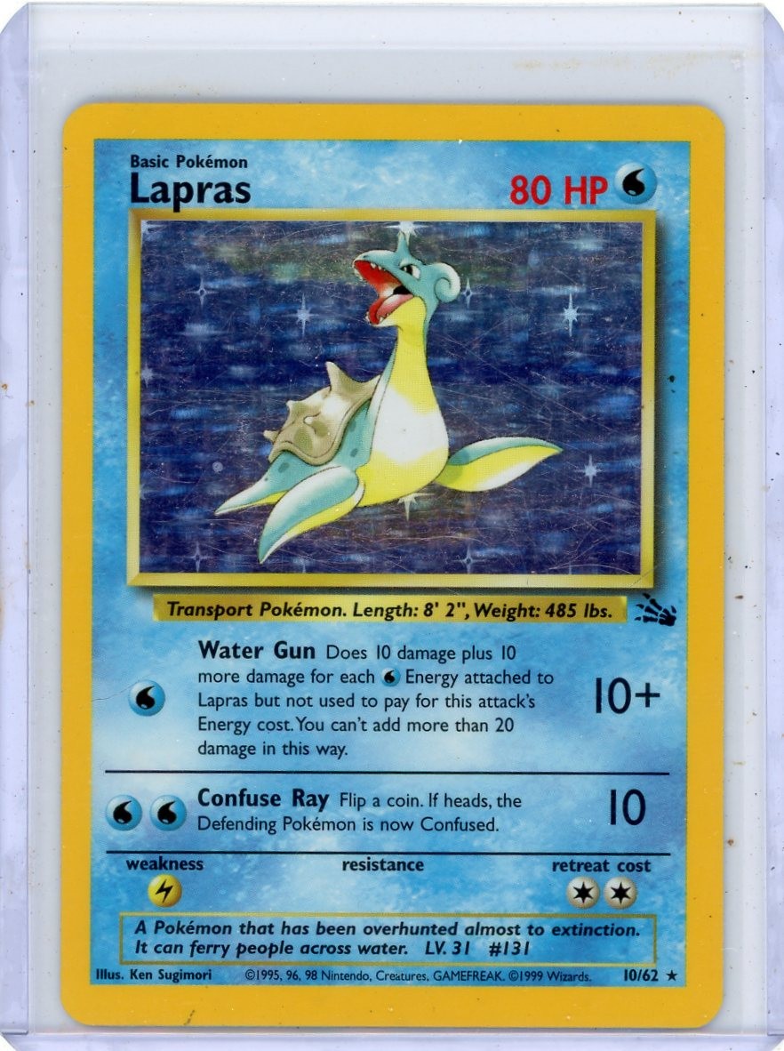 Lapras Holo Rare 10/62 Fossil Pokemon Card Unlimited LP