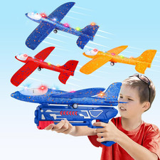 3 Pack Airplane Launcher Toy, 12.6" Foam Glider Led Plane, 2 Flight Mode Catapul