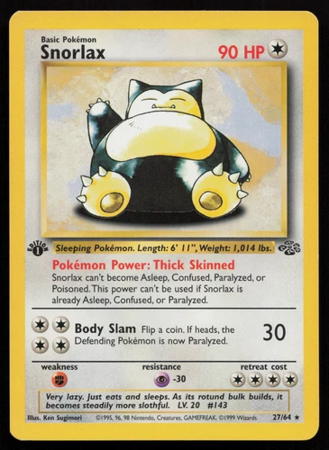 LP Snorlax 27/64 Jungle 1st Edition Pokemon Card