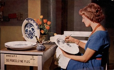 Girl Painting Plate Royal Delftware Factory Holland Netherlands~ 1950-60s