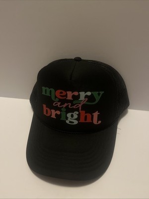  Merry and Bright Christmas Trucker Hat Black Mesh Holiday Adjustable Cap