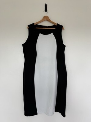 David Emanuel Black White Colour Block Bodycon Dress UK 20 Stretch Midi Party