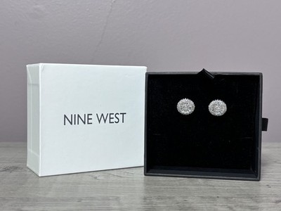 Nine West Cubic Zirconia Stud Earrings Silver Tone Round Halo   New in Box