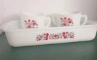 Vintage Fire King Primrose Lot Milk Glass Sugar Creamer And Baking Dish MCM Read