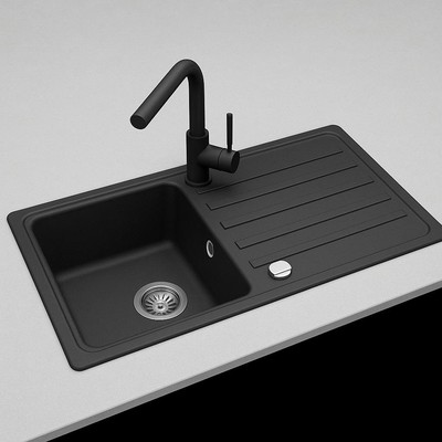 Küchenspüle aus Granit SQ101-601AW + Küchenarmatur FORTE 5553E2-601 + Siphon