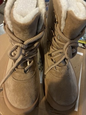 Platform Boots for Women Mid Calf Lace up tan Fleece Lined Boots size 37/6