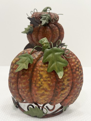 Toppa zucca rustica a strati in metallo 3 stoppino portacandele autunno Halloween