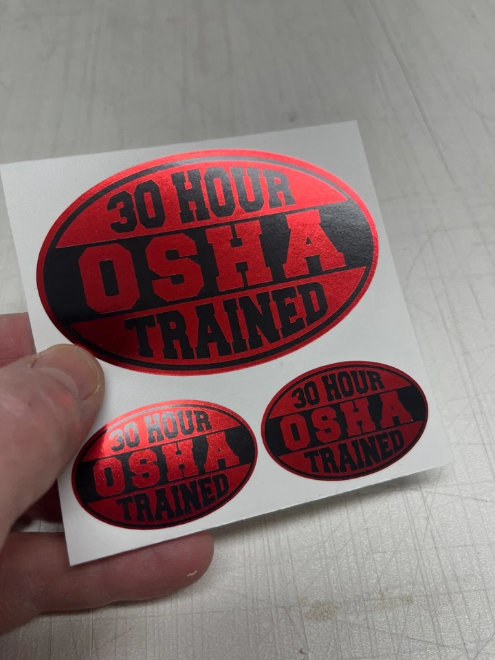 SIX9 DESIGNS OSHA Hard Hat Stickers 30 Hour OSHA Trained Safety Decals Red Metallic - 3 for 1