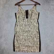 Michael Kors Dress Womens 8 Petite Beige Linen Blend Sleeveless Chain-Link Strap