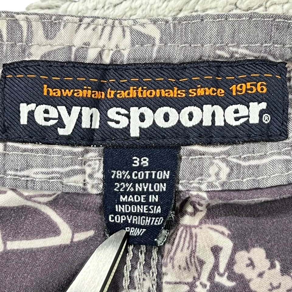 Reyn Spooner Swim Trunks Mens 38 Gray Hawaiian Shorts Aloha Guitar Palm Trees - Изображение 3 из 4