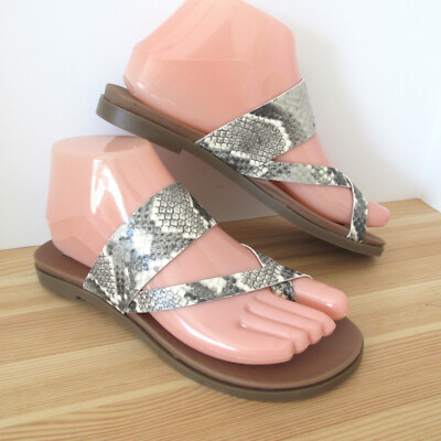 Steve Madden Athens Womens 8.5 Flat Sandals Snake Print Toe Loop Thong Slides