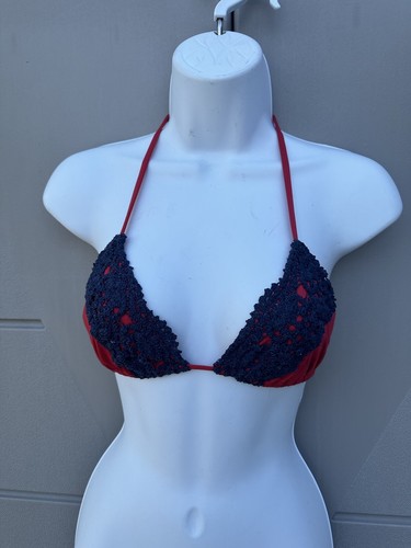 Blue Life Mirage Red & Black Lace Overlay Bikini Swimsuit Triangle Top Sz L NWT - Picture 3 of 8