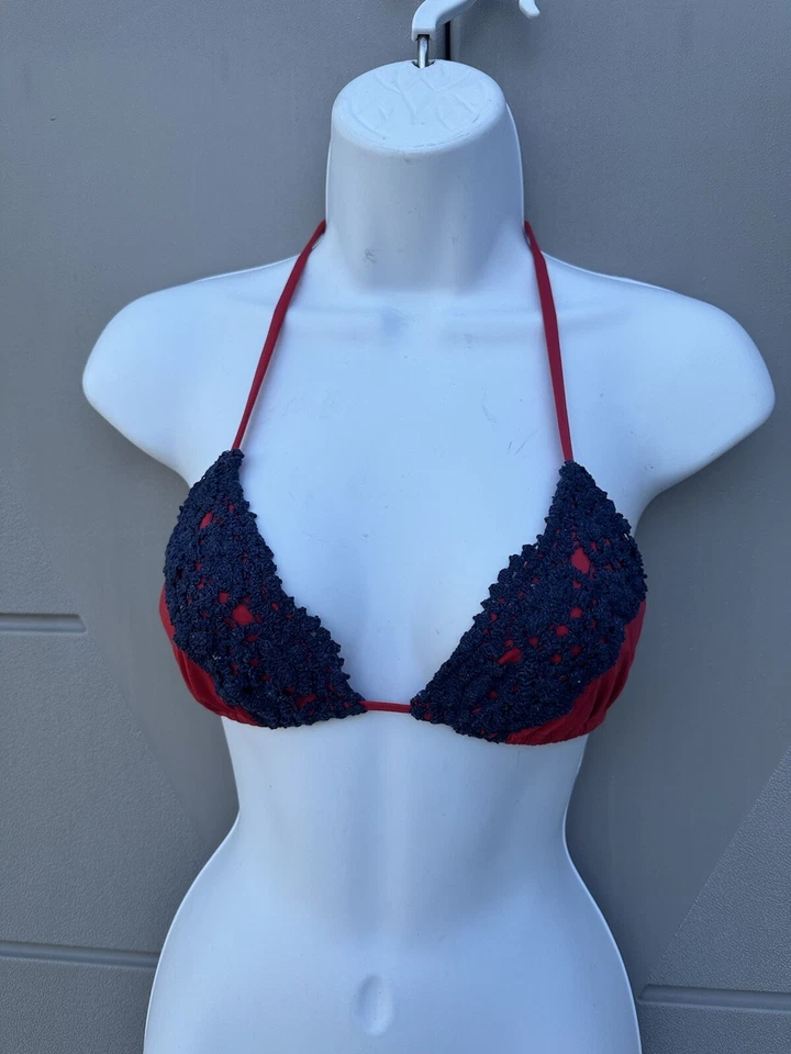 Blue Life Mirage Red & Black Lace Overlay Bikini Swimsuit Triangle Top Sz L NWT - Image 3 of 4