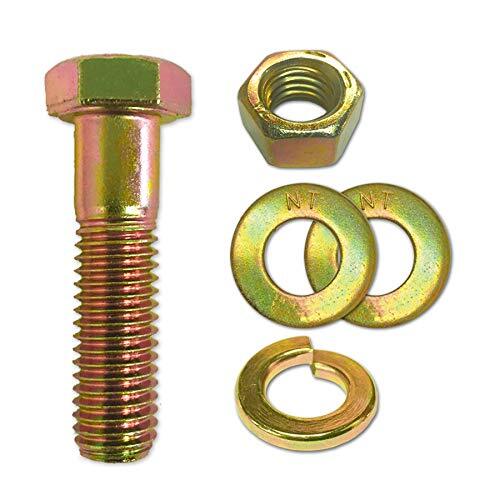 (2 Sets) 1/2-13x3 Grade 8 Hex Cap Bolts Screws, Nuts, Flat & Lock Washers Yellow