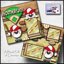 BASEBALL ~ boy PRINTED 2 PREMADE SCRAPBOOK PAGES layout paper piecing BY CHERRY