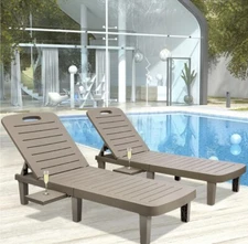 Patio Lounge Chair Set of 2  w. SIDE TABLE,Adjustable Chaise, Gray,FREE SHIPPING