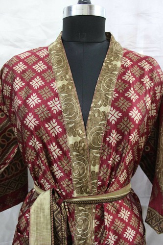 Silk Sari Kimono Night Wear Women Long Dress Beach Cover up Kaftan Gown Lot 10Pc - Picture 7 of 12