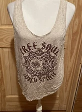 Dirtee Laundry Sleeveless Tan "Free Soul Wild Spirit" Tank Top Size XLarge ~ EUC