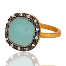 18K Gold PLated 925 Sterling Silver Blue Chalcedony Gemstone Ring Bride Jewelry