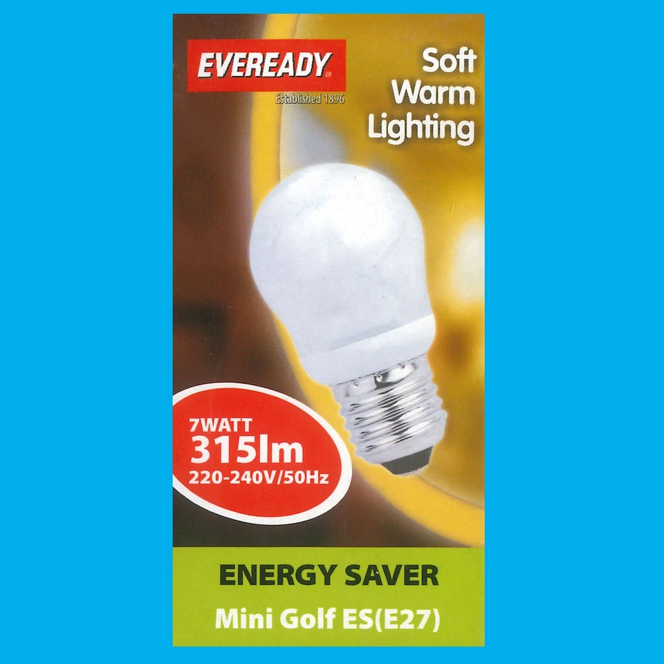1x 7W (=25W) Mini Golf Ball Round G45 CFL ES E27 Light Bulb, Edison Screw, Lamp - Image 3 of 3