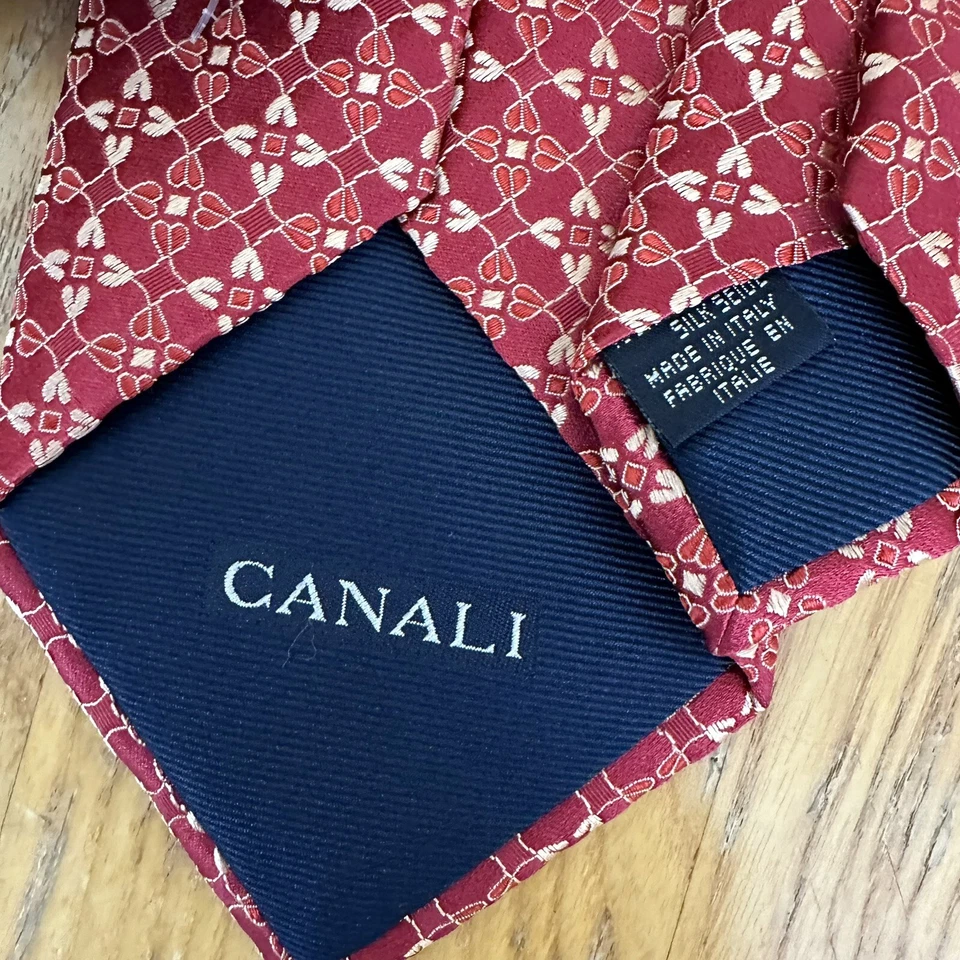 Canali мужской галстук красный цветочный геометрический шелк сделано в Италии - Изображение 3 из 4