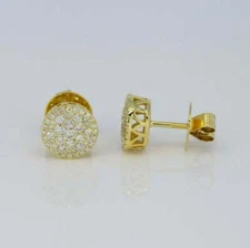 14K Yellow Gold Finish 2Ct Round Cut Diamond Unique Cluster Stud Earrings
