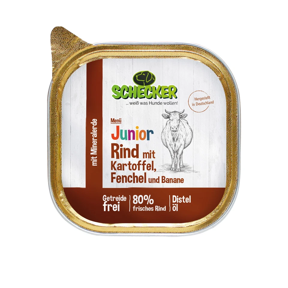 Schecker Hundemenü Junior mit 80 % Rind mit Kartoffel Fenchel und Banane 6x200g - Bild 3 von 4