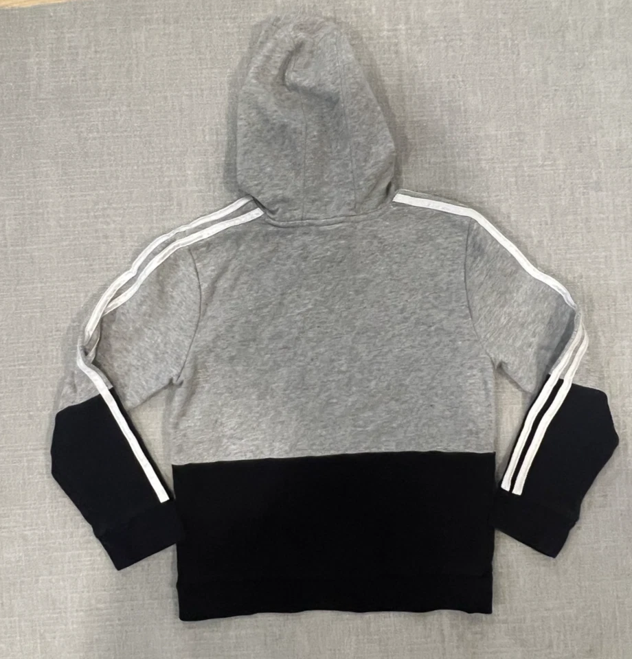 Adidas Hoodie Boys M 10-12 Gray Black and White Sweatshirt  3 Stripes Youth - Image 2 of 4