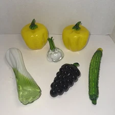 Vintage Murano Style Hand Blown Art Glass Fruits and Vegetables Lot of 6