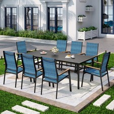 9 Piece Patio Table Chairs Set Outdoor Dining Furniture Set Folding Chairs Blue