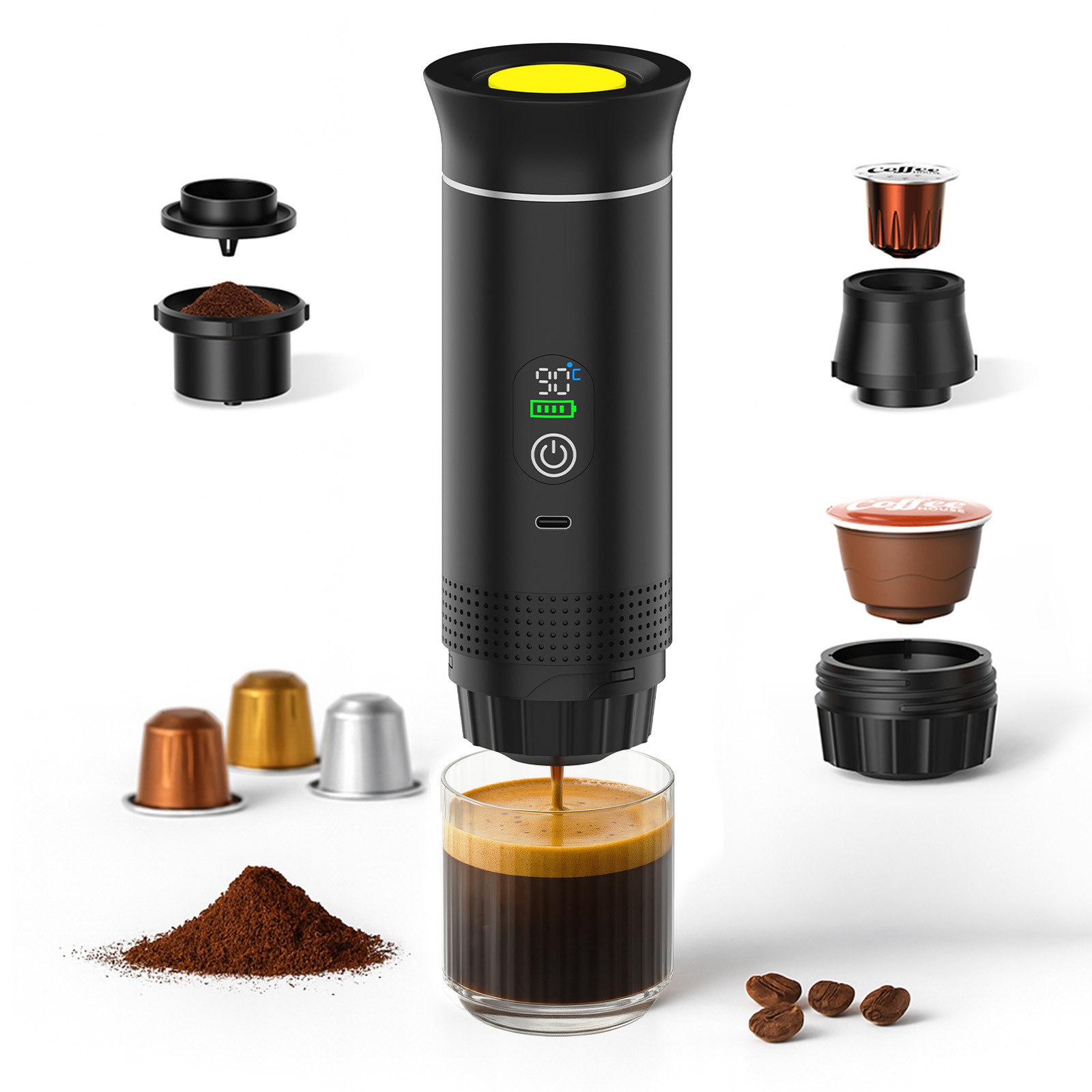 Tragbare Kaffeemaschine mit Selbstaufheizung & USB-C - Espressomaschine