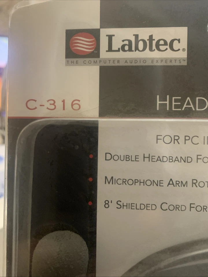 Labtec C-316 Black Headband Headsets w/ Boom Microphone PC Voice Access NEW - Image 2 of 4