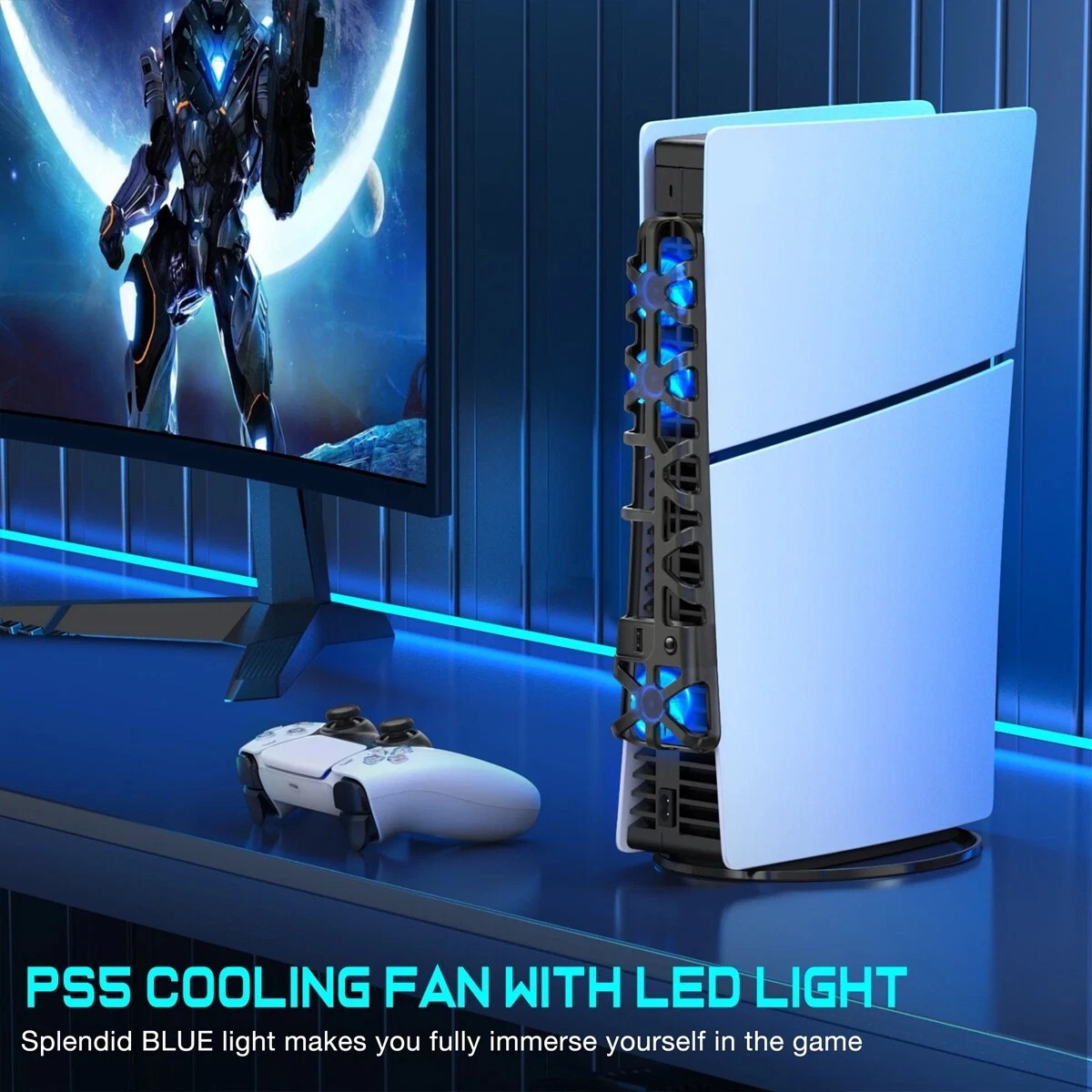 PS5 Slim Cooling Fan For PS5 Slim Disc/Digital Console Cooler Fan LED + USB 3.0